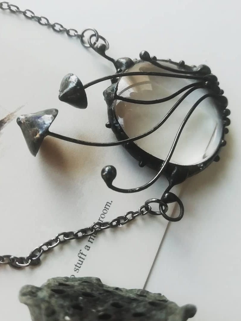 Mushroom Magnifier Necklace – Blackened Copper