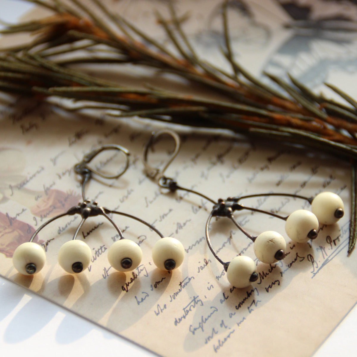 Bone Bead Branch Earrings – Blackened Copper