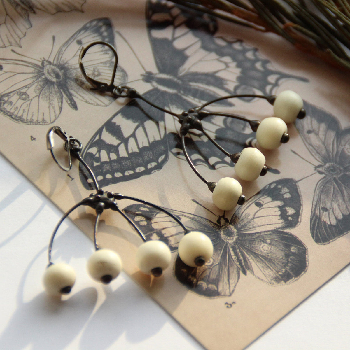 Bone Bead Branch Earrings – Blackened Copper