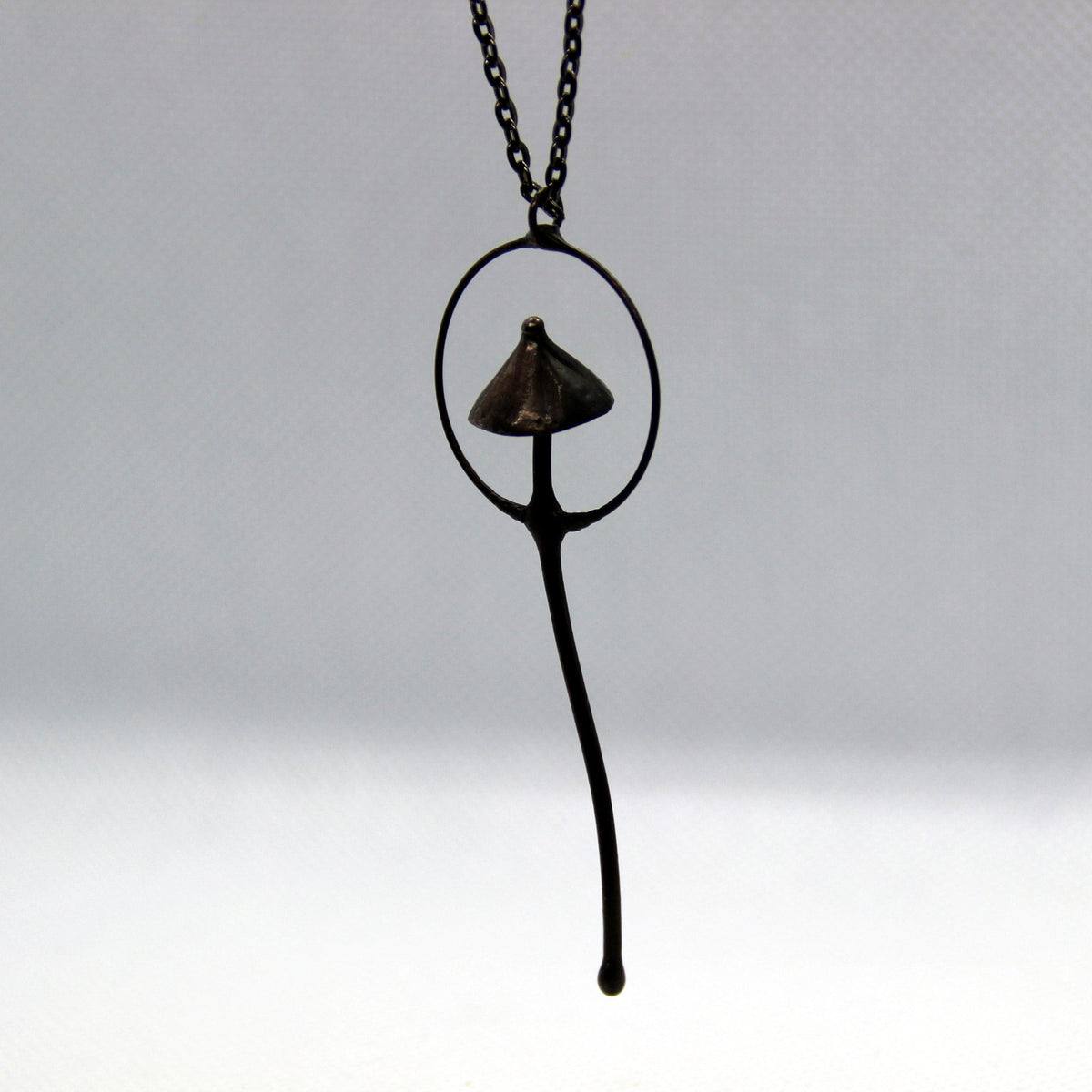 Single Mushroom Pendant Necklace – Blackened Copper