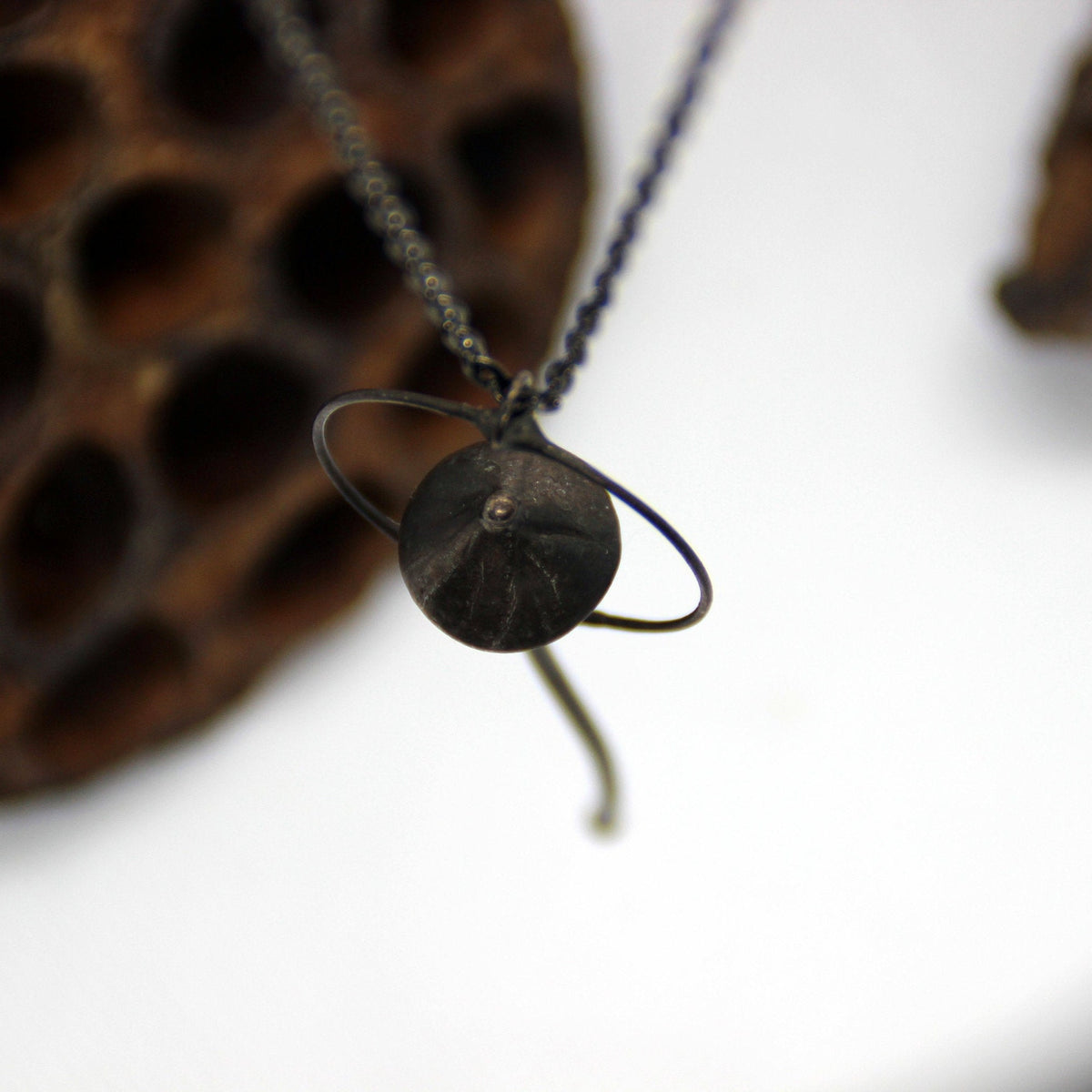 Single Mushroom Pendant Necklace – Blackened Copper