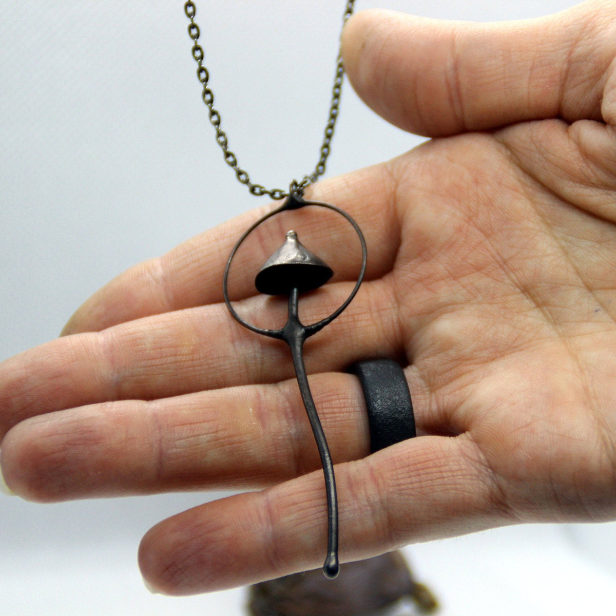 Single Mushroom Pendant Necklace – Blackened Copper