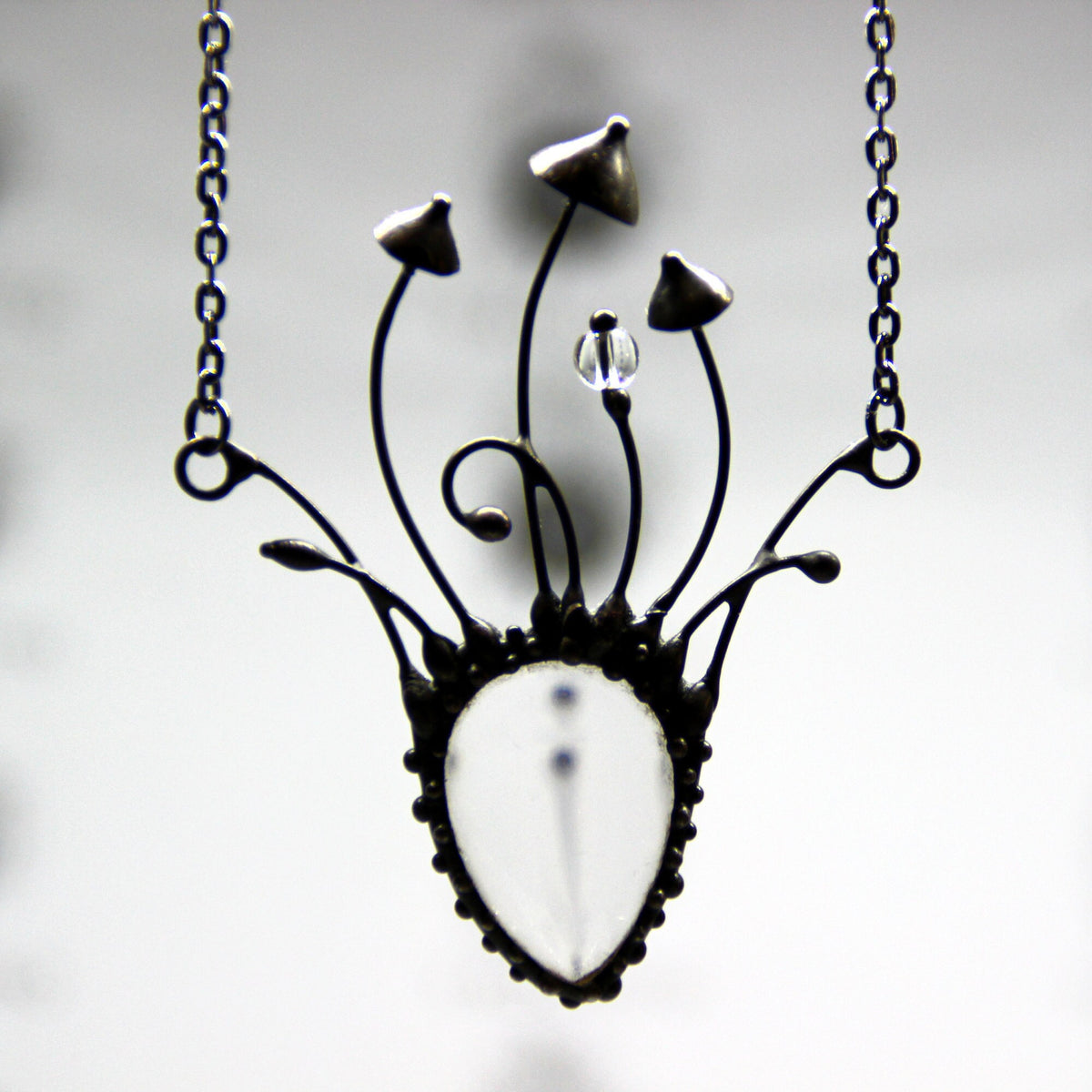 Clear Glass Mushroom Statement Necklace – Blackened Copper
