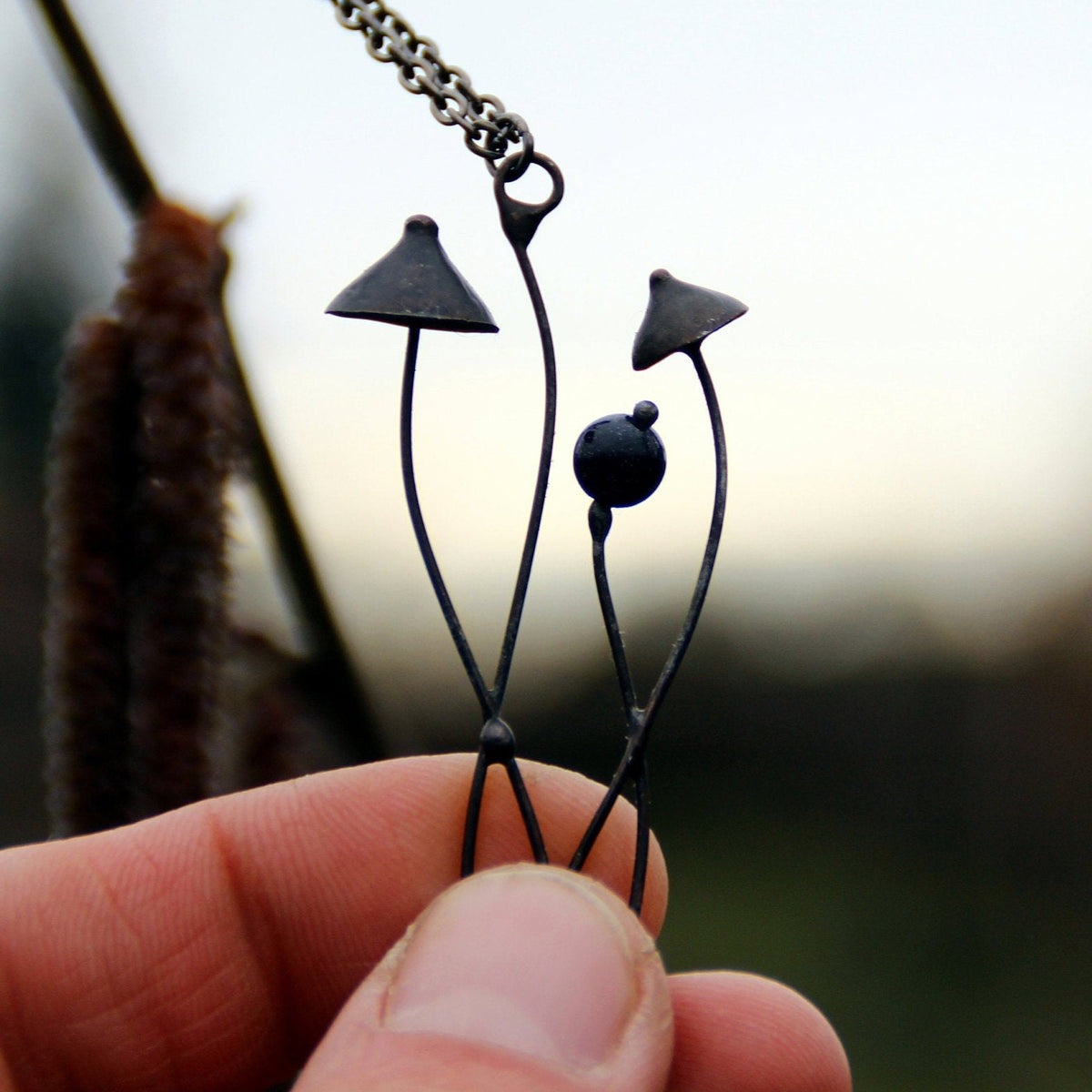 Blue Aventurine Mushroom Necklace – Blackened Copper
