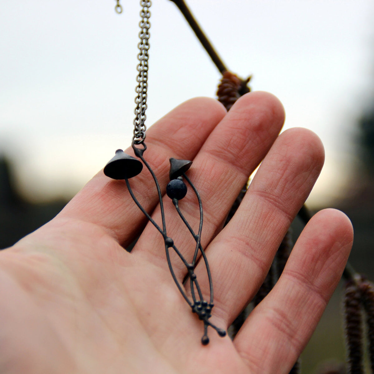 Blue Aventurine Mushroom Necklace – Blackened Copper