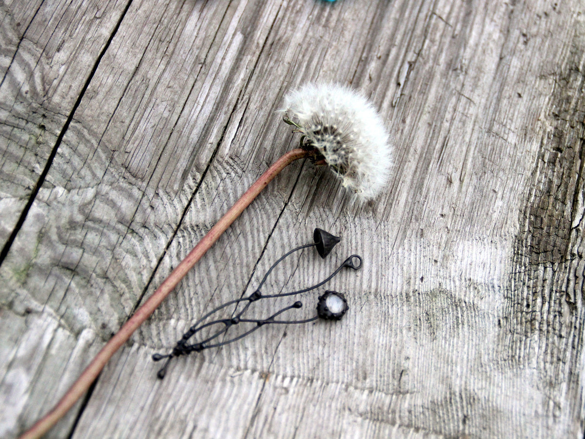 Clear Glass Mushroom Necklace – Blackened Copper Forest Pendant – Witchy Botanical