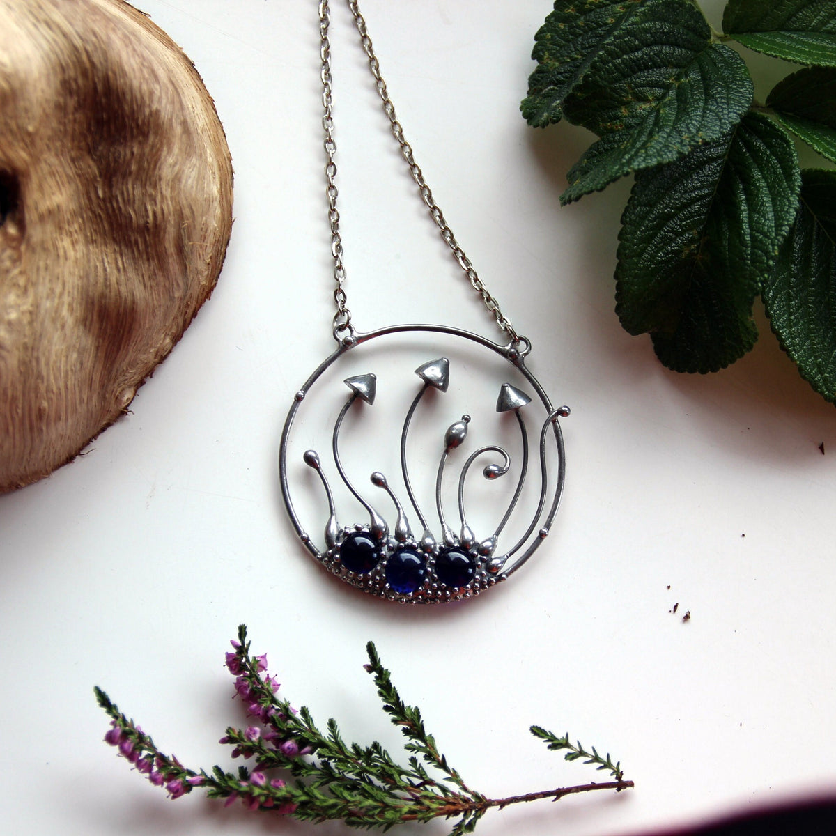 Cobalt Blue Glass Mushroom Necklace – Silver Tone