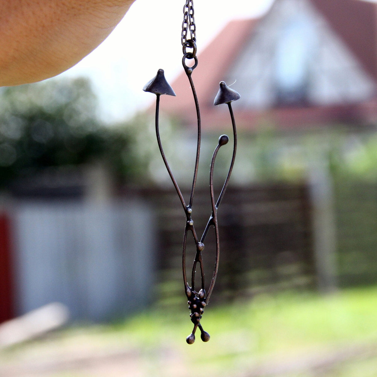 Black Mushroom Necklace – Copper & Pewter