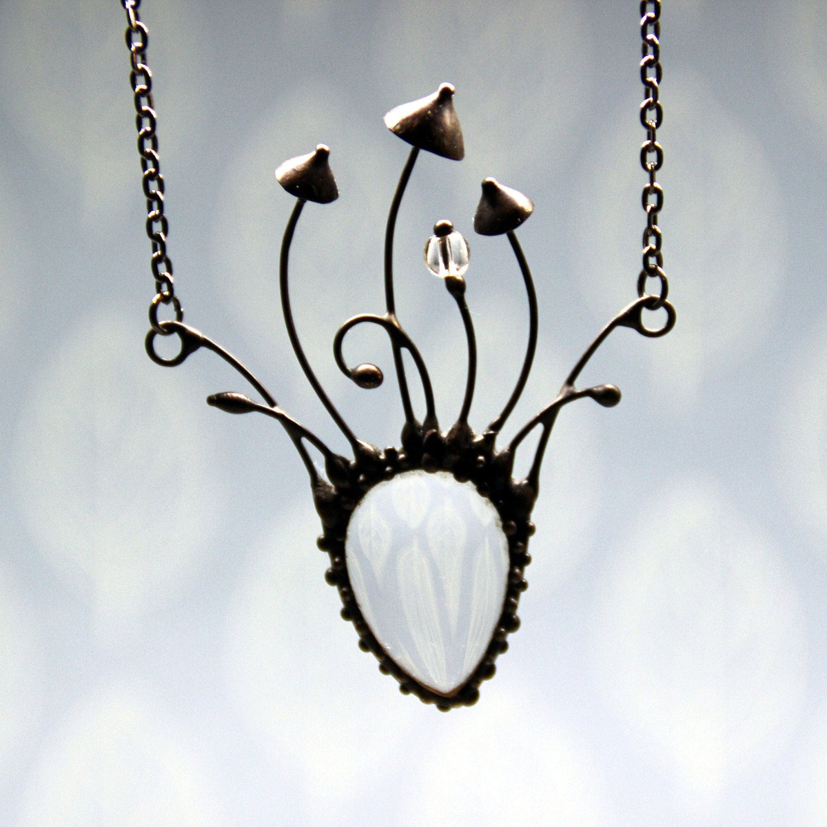 Clear Glass Mushroom Statement Necklace – Blackened Copper