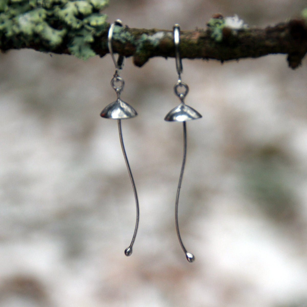 Silver Tone Mushroom Dangle Earrings – Copper & Pewter Forest