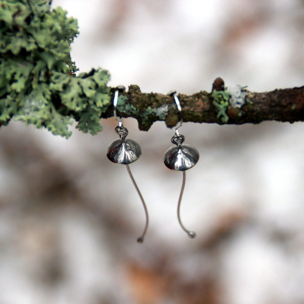 Silver Tone Mushroom Dangle Earrings – Copper & Pewter Forest