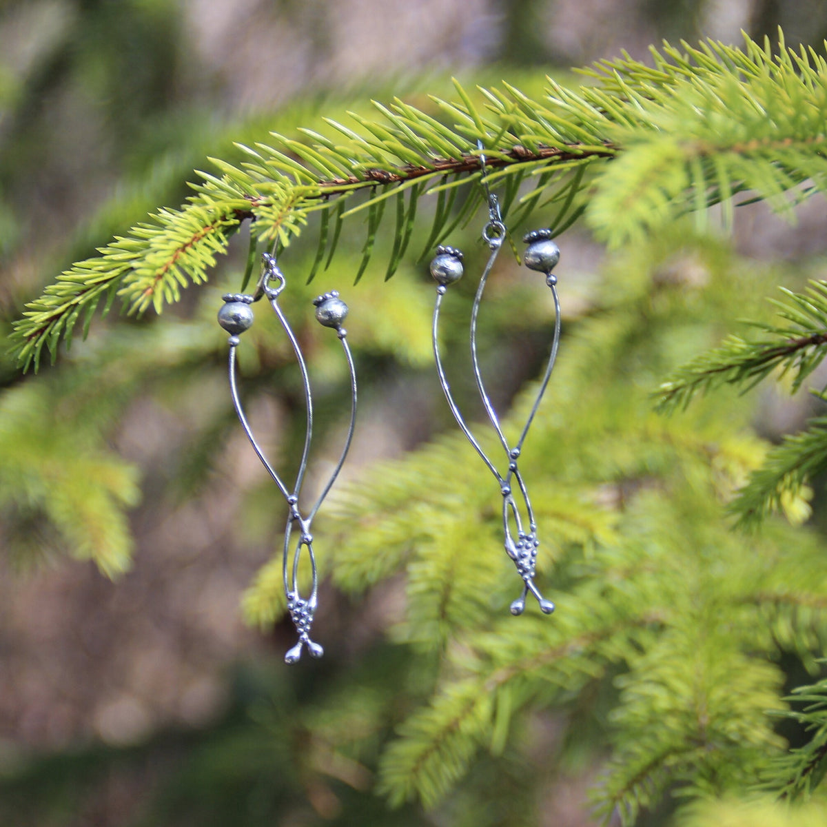 Silver Tone Poppy Seed Pod Earrings