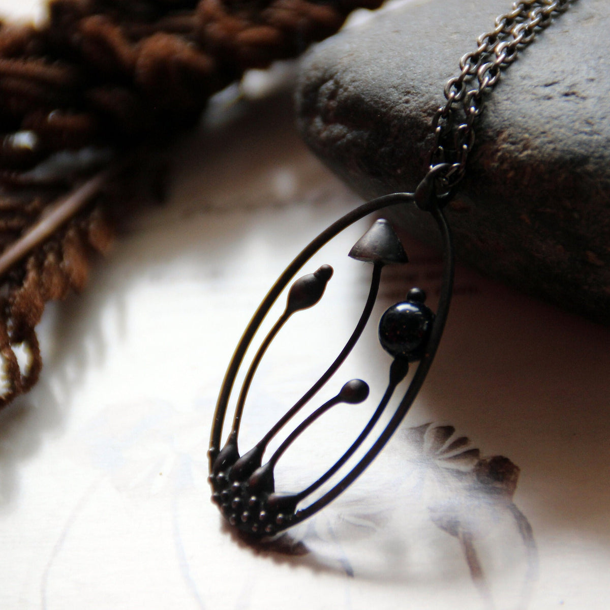 Black Mushroom Necklace – Blackened Copper