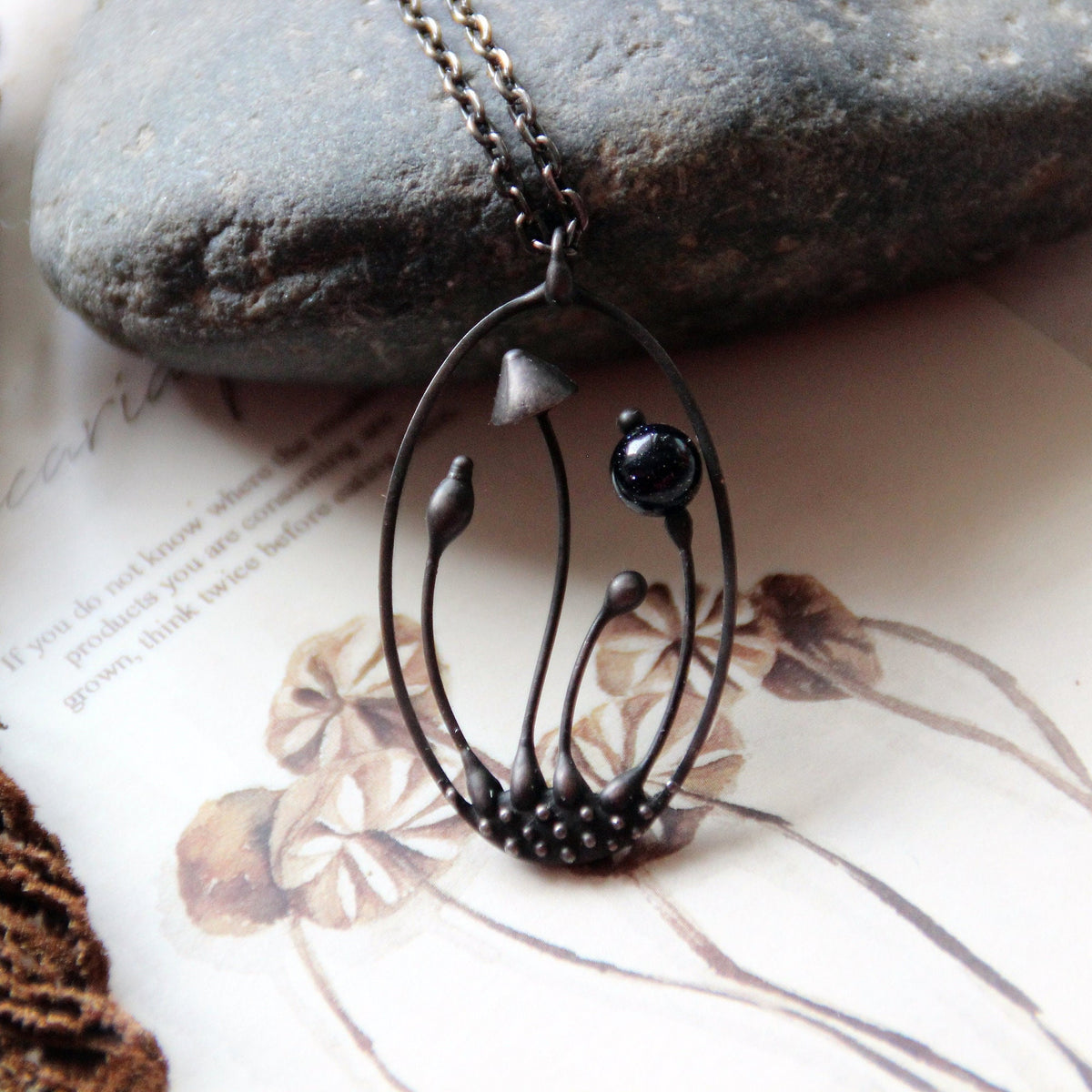 Black Mushroom Necklace – Blackened Copper