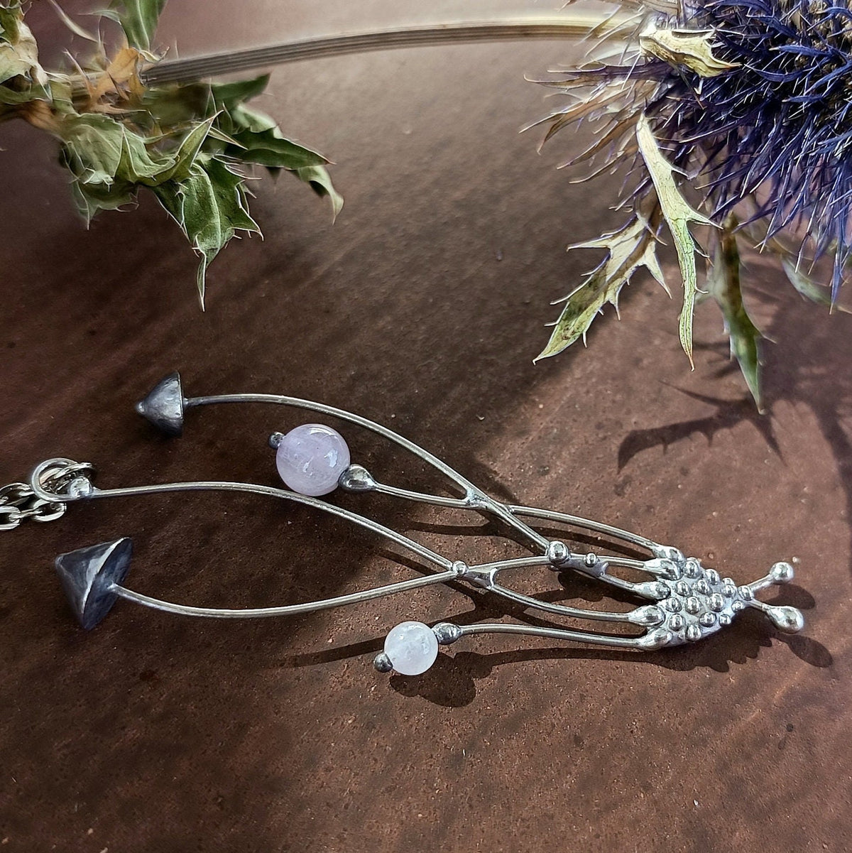 Rose Quartz Mushroom Necklace – Silver Tone