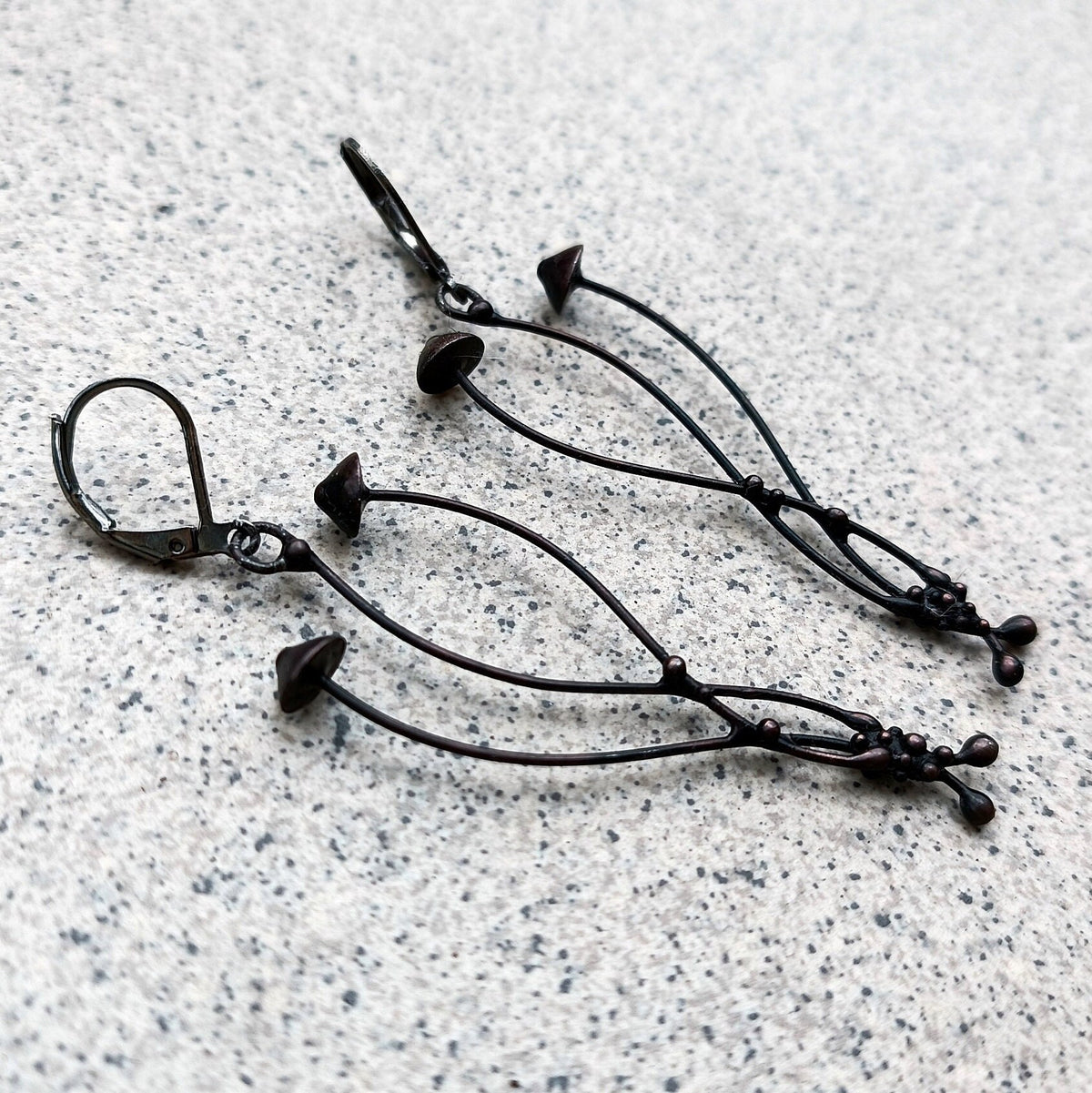 Black Psilocybe Mushroom Earrings – Copper & Pewter