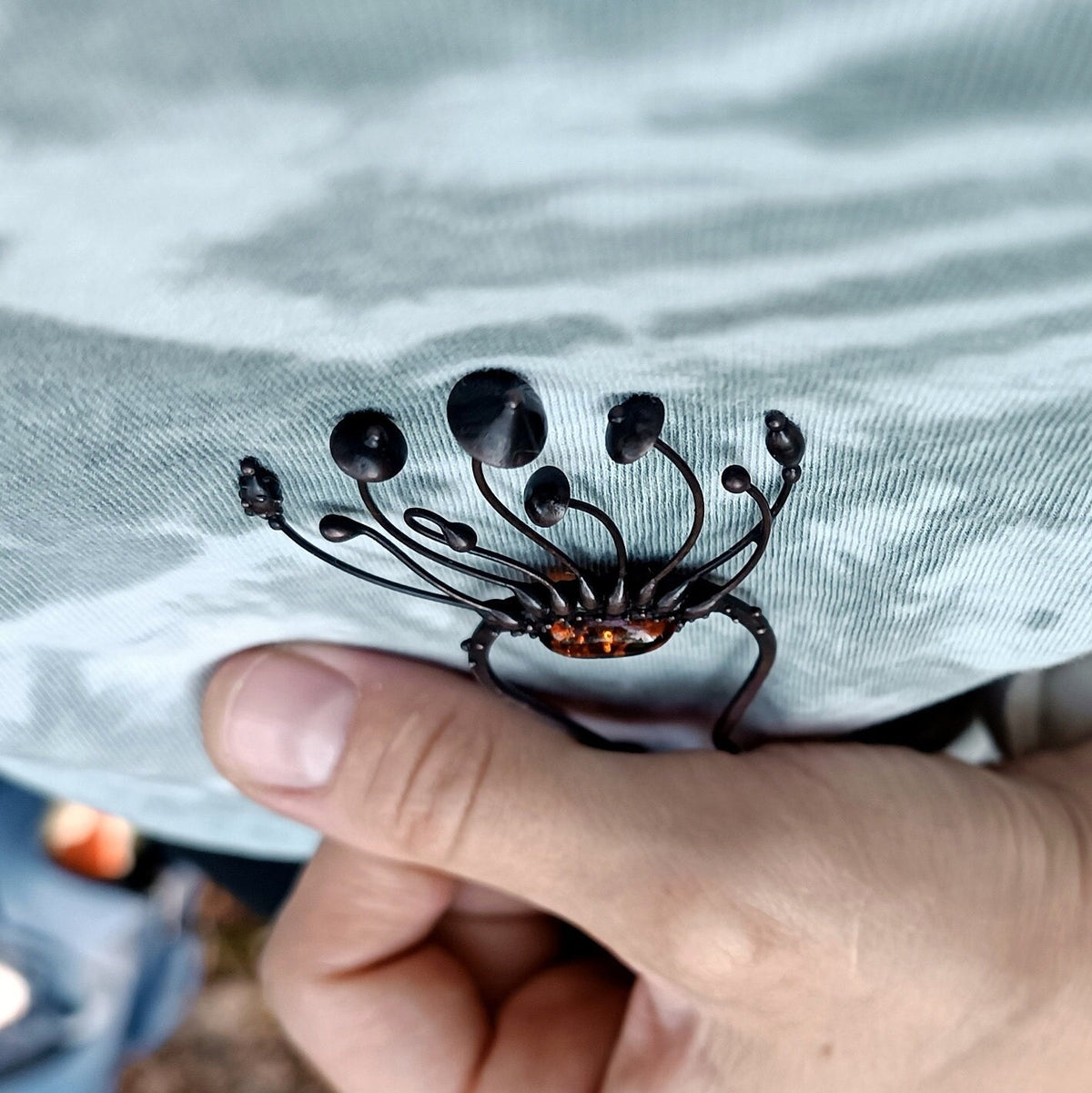 Amber Mushroom Hair Pin – Blackened Copper