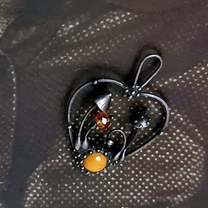Orange Glass Mushroom Necklace – Blackened Copper