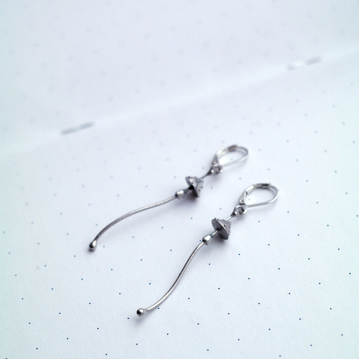 Silver Amanita Mushroom Earrings – Long Copper & Pewter Forest Dangles – Witchy Botanical