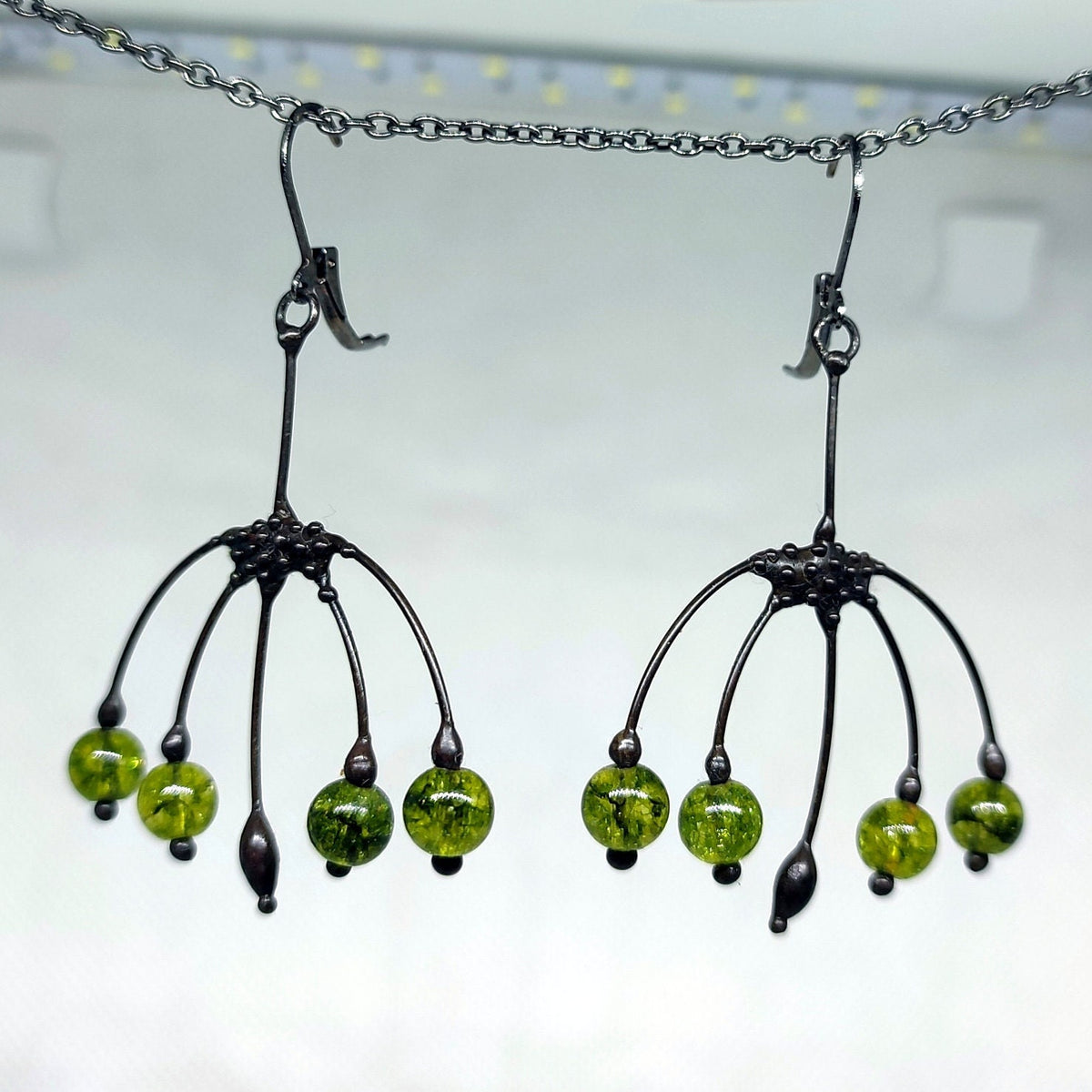 Green Glass Berry Earrings – Blackened Copper