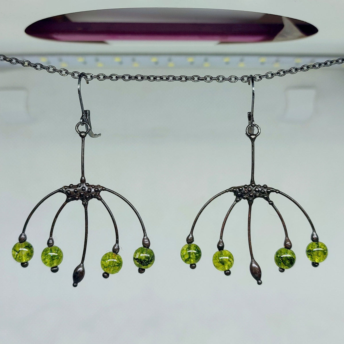 Green Glass Berry Earrings – Blackened Copper