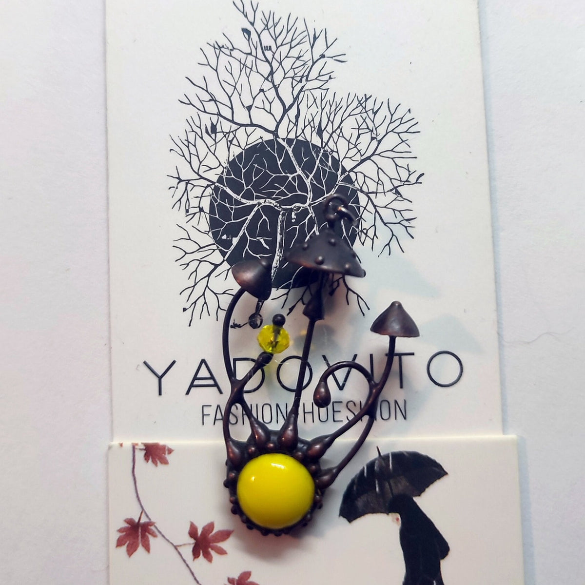Yellow Glass Amanita Mushroom Necklace – Blackened Copper