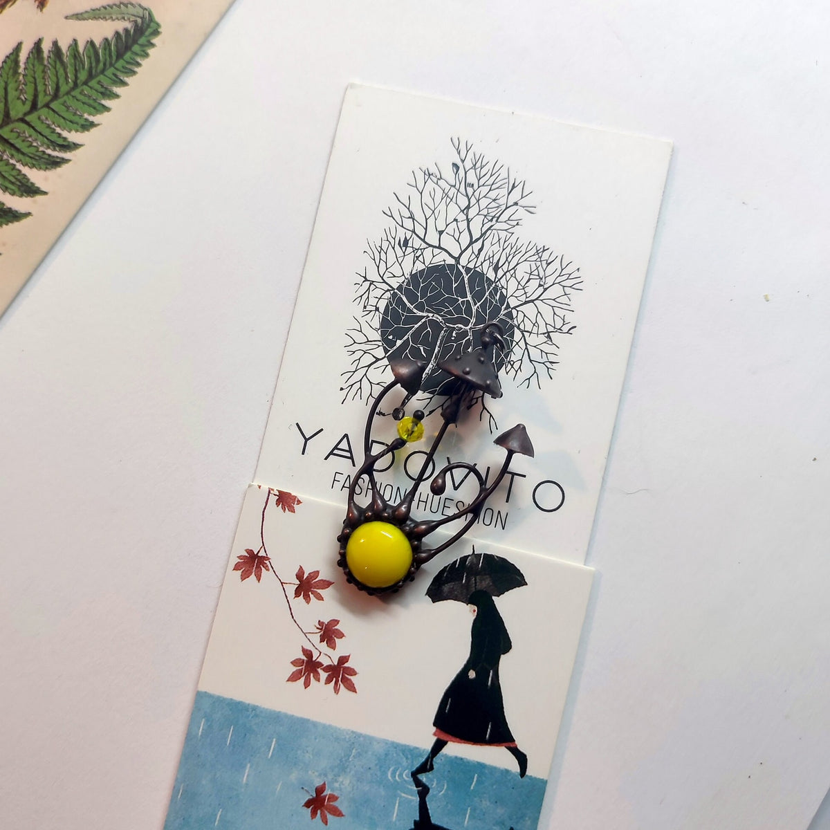 Yellow Glass Amanita Mushroom Necklace – Blackened Copper