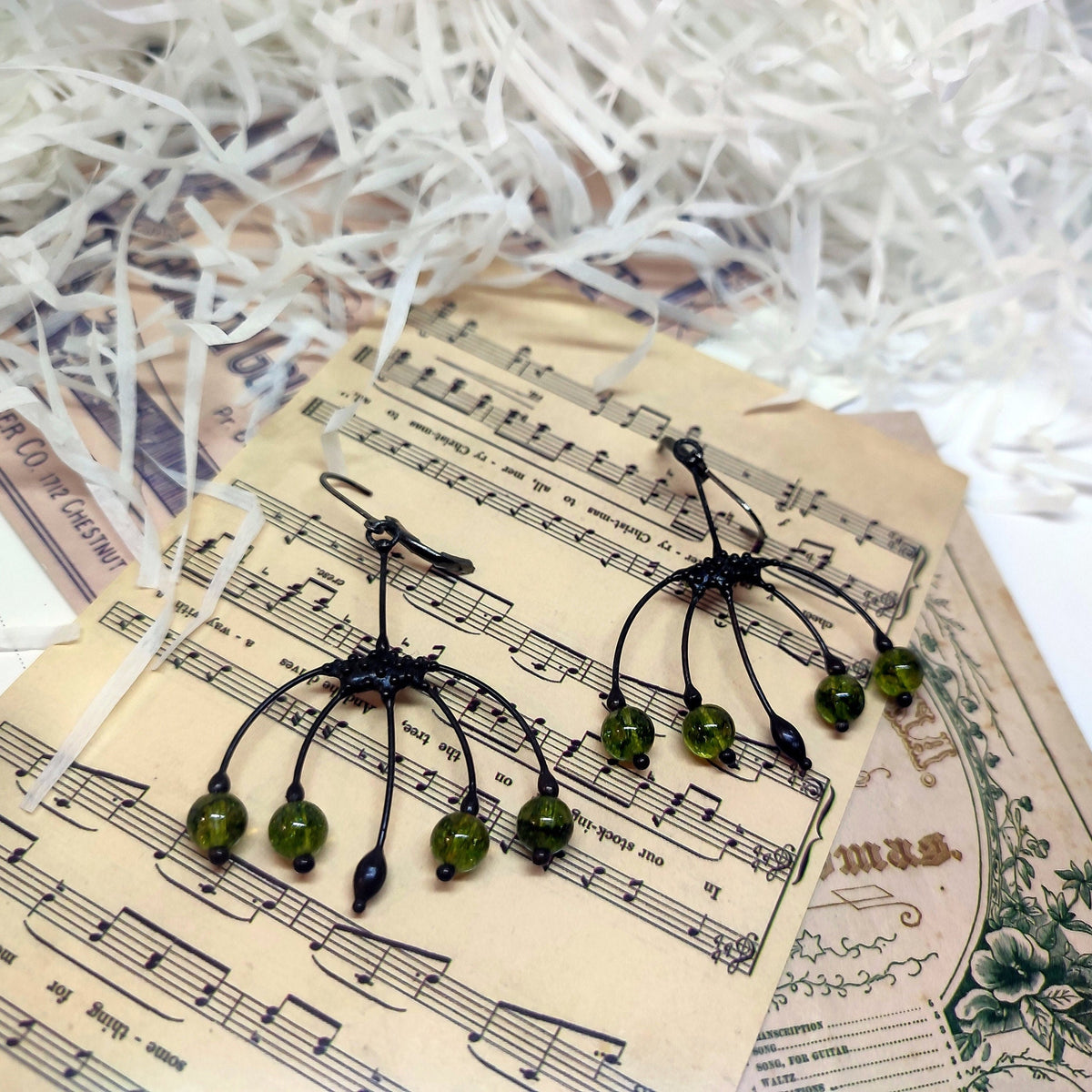 Green Glass Berry Earrings – Blackened Copper