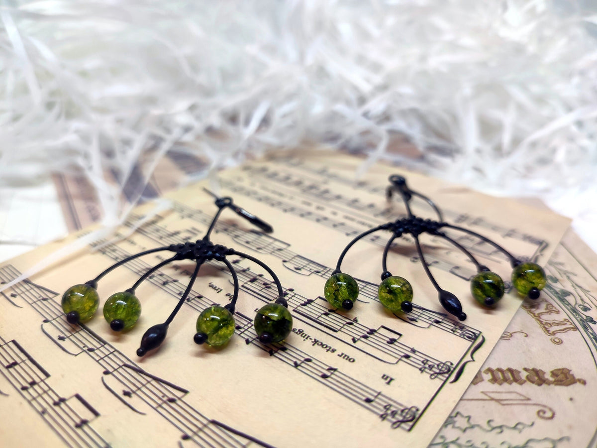 Green Glass Berry Earrings – Blackened Copper