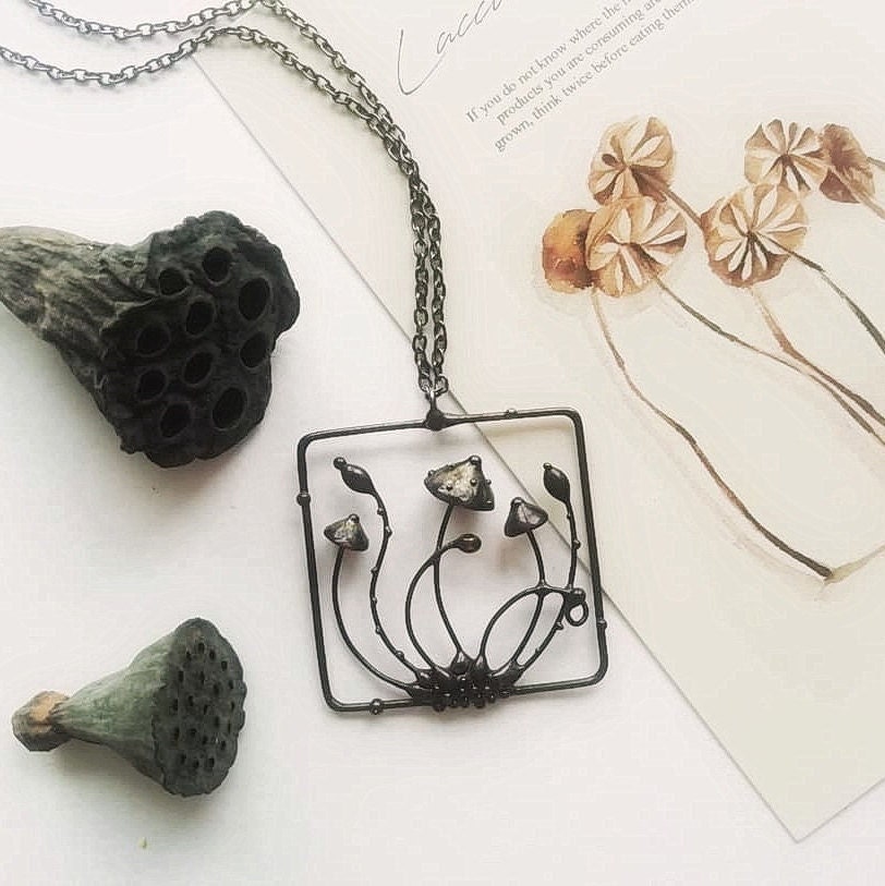 Square Mushroom Necklace – Copper & Pewter