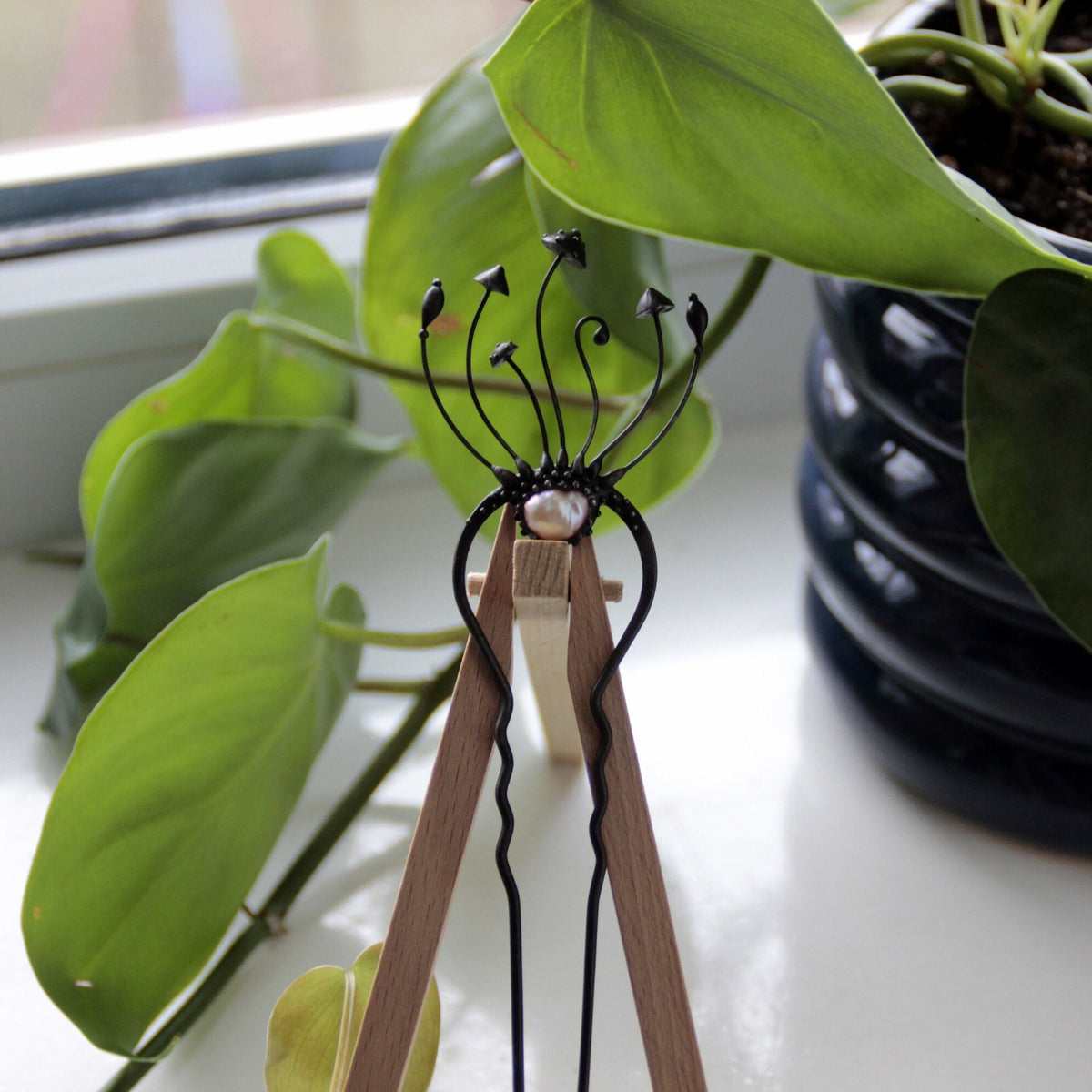 Pearl Amanita Mushroom Hair Pin – Blackened Copper
