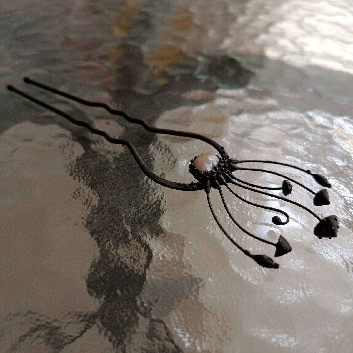 Pearl Amanita Mushroom Hair Pin – Blackened Copper