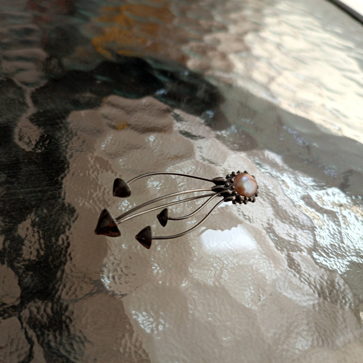 Pearl Mushroom Brooch – Silver Tone