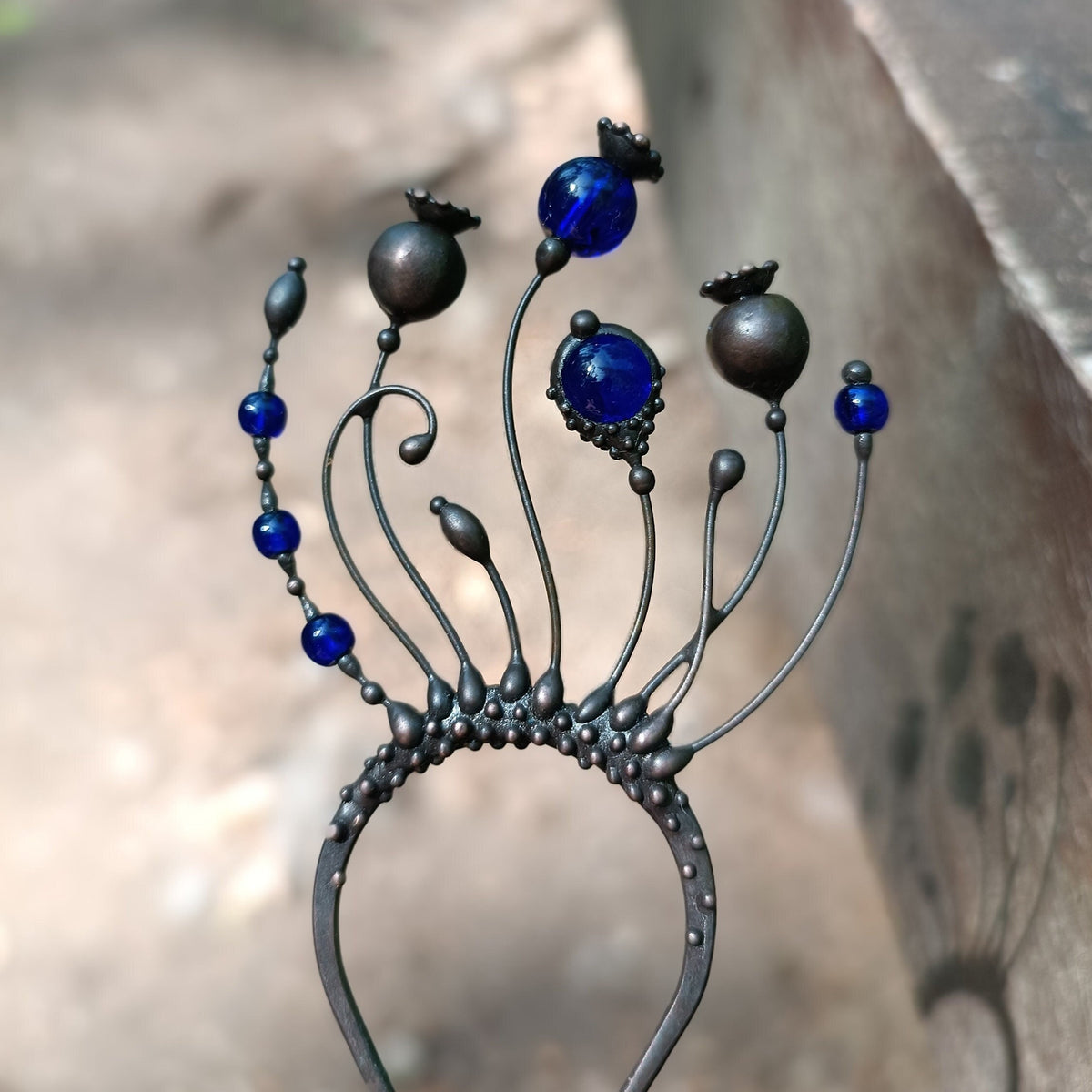Cobalt Blue Glass Poppy Hair Pin – Blackened Copper