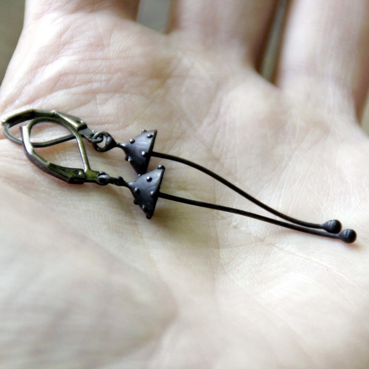 Black Amanita Long Stem Earrings – Copper & Pewter