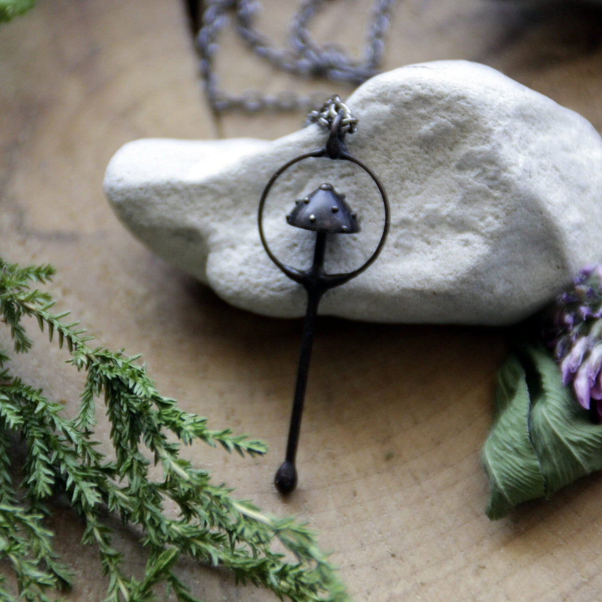 Black Amanita Mushroom Necklace – Copper & Pewter