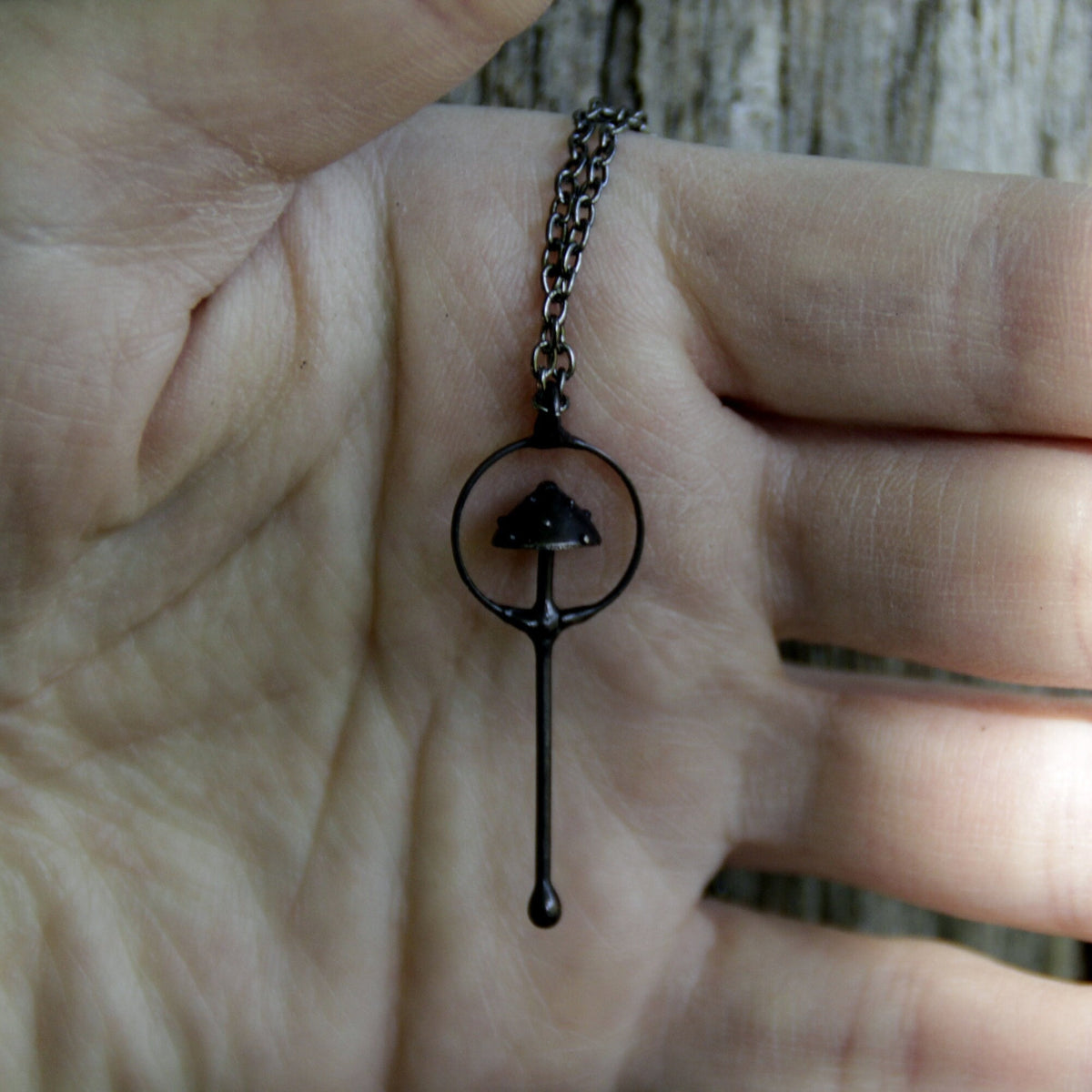 Black Amanita Mushroom Necklace – Copper & Pewter