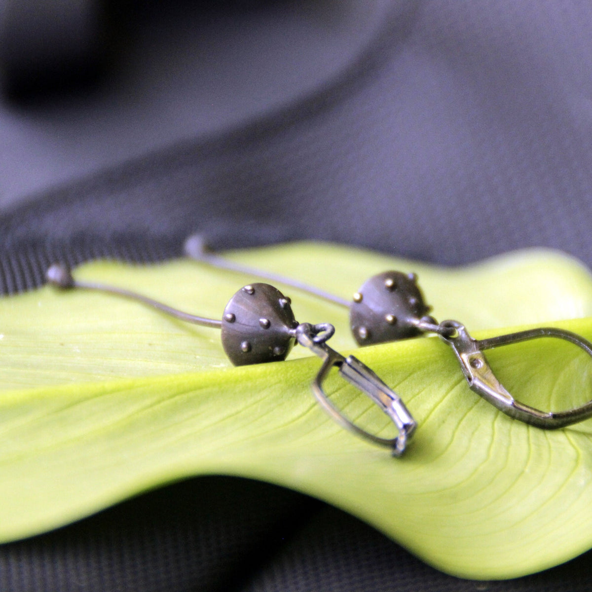 Black Amanita Long Stem Earrings – Copper & Pewter