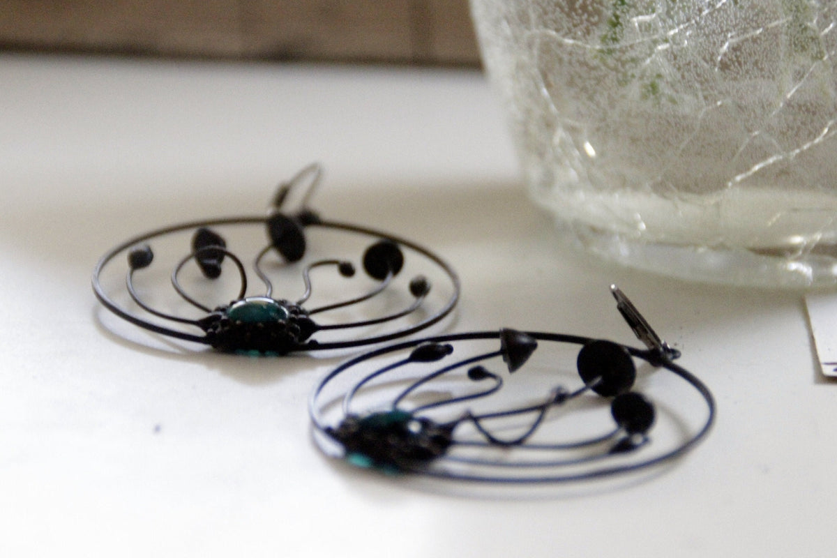 Green Glass Mushroom Trio Hoop Earrings – Blackened Copper