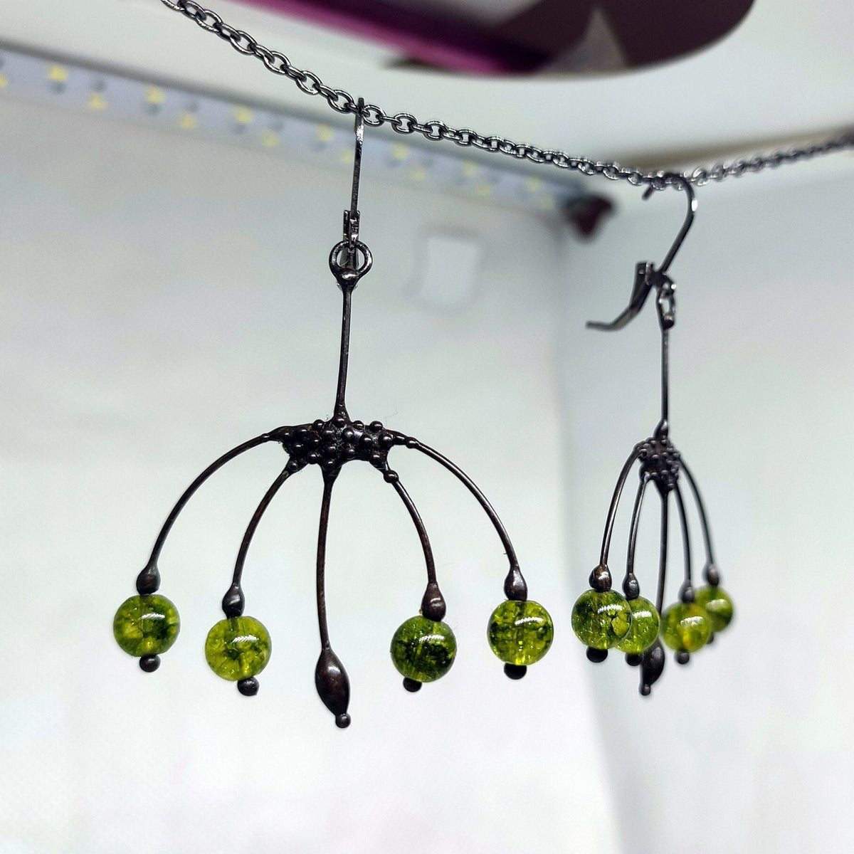 Green Glass Berry Earrings – Blackened Copper