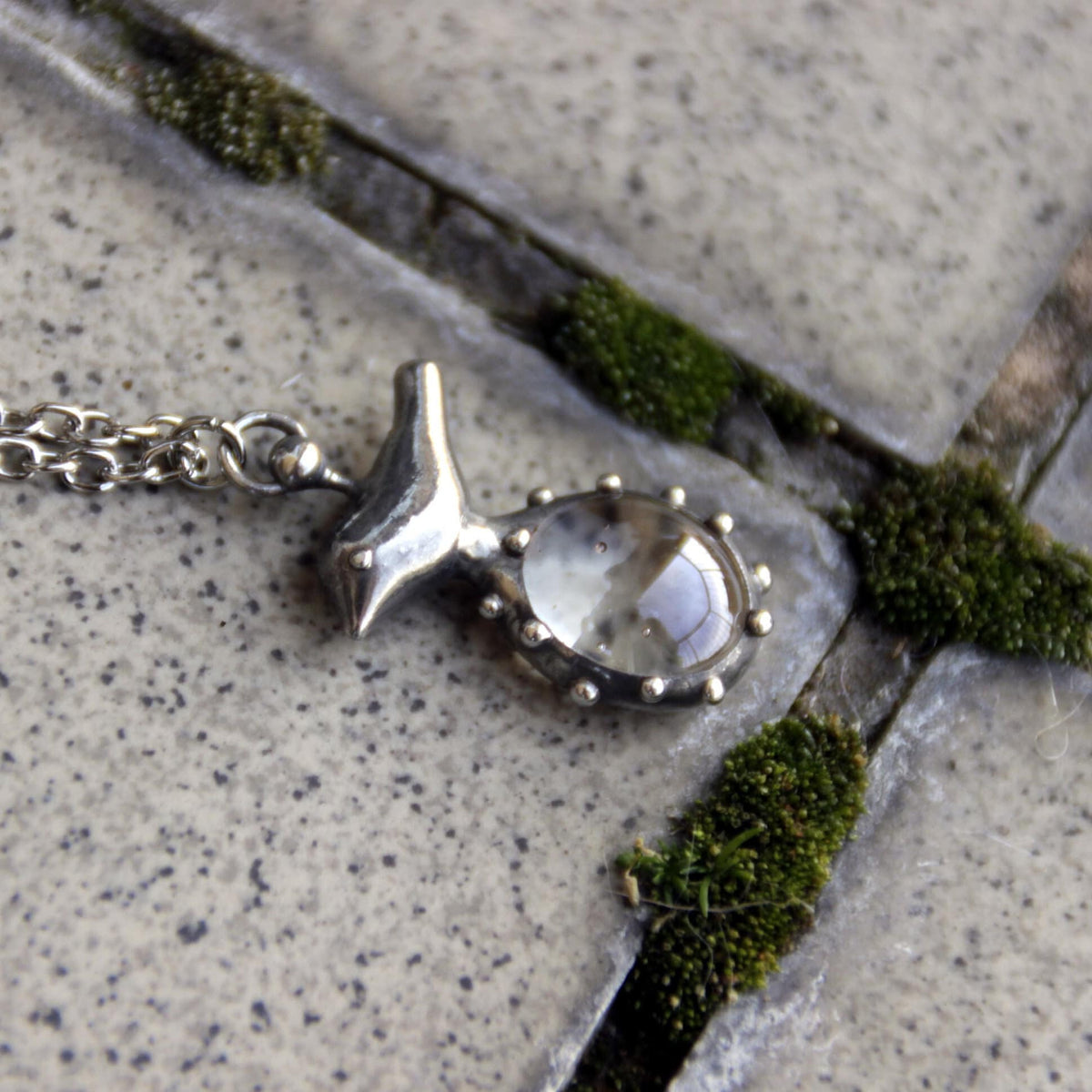 Clear Glass Bird Necklace – Silver Tone