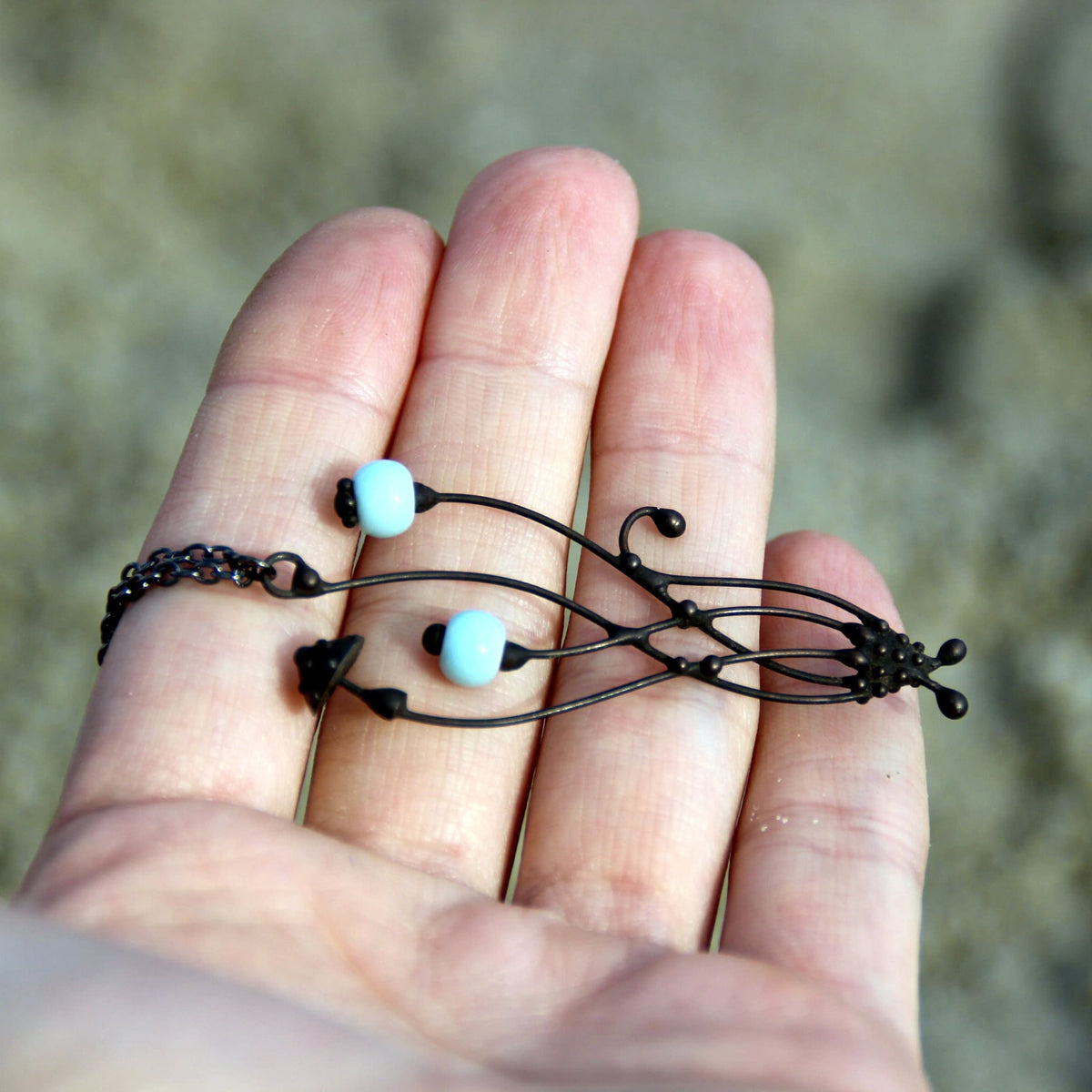 White Ceramic Mushroom Necklace – Blackened Copper