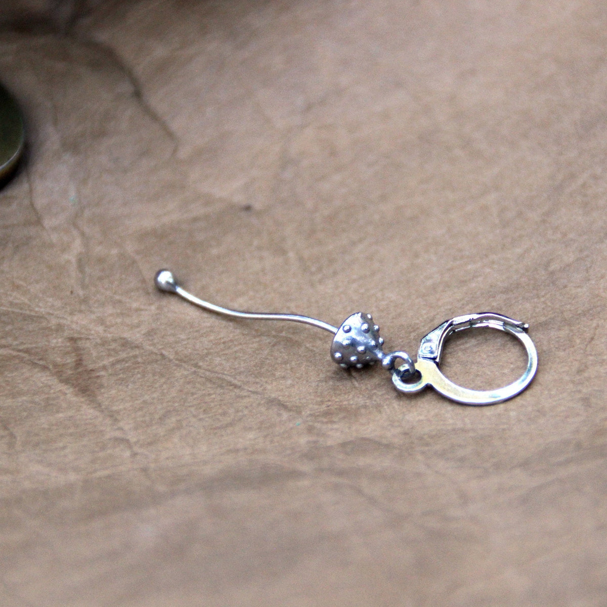 Silver Amanita Mushroom Single Earring – Copper & Pewter