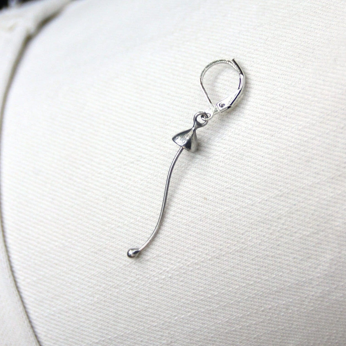 Silver Mushroom Single Earring – Long Stem Copper & Pewter Dangle – Minimalist Forest