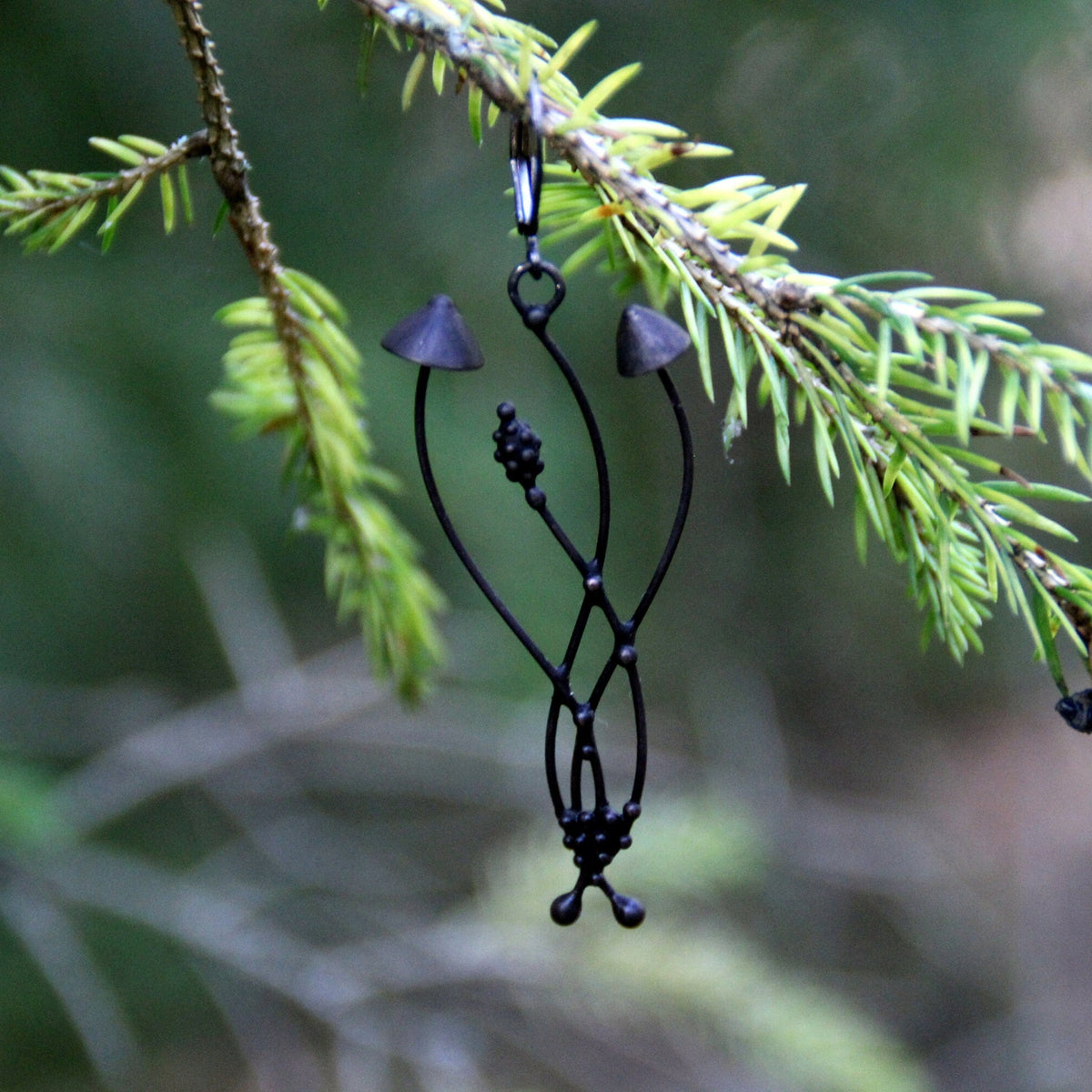 Black Mushroom Single Earring – Copper & Pewter