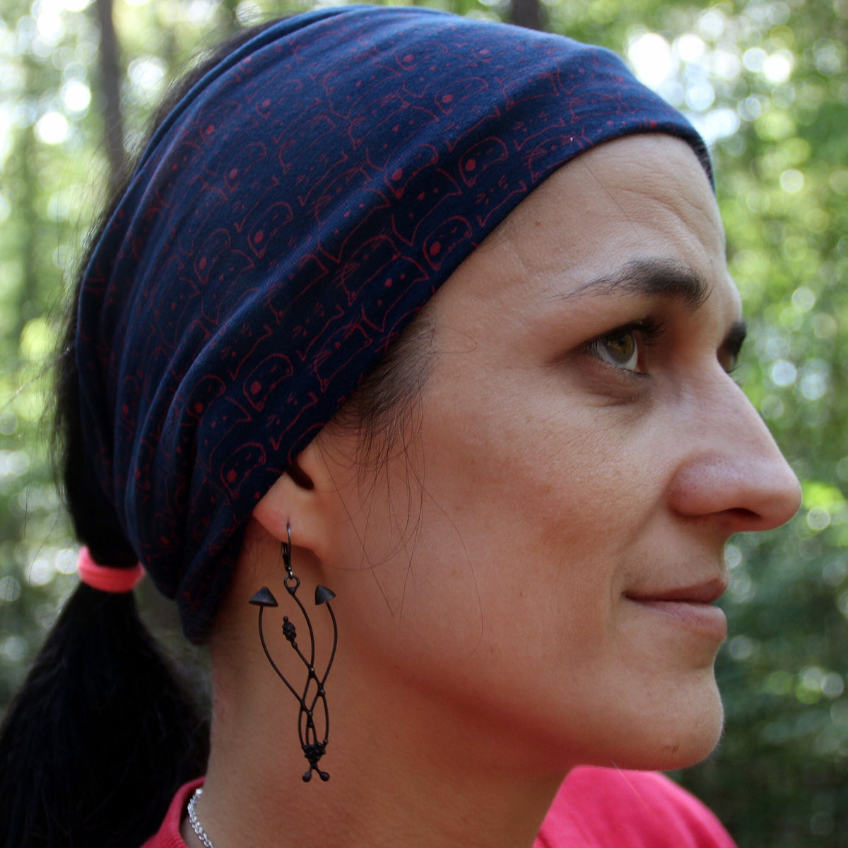 Black Mushroom Single Earring – Copper & Pewter