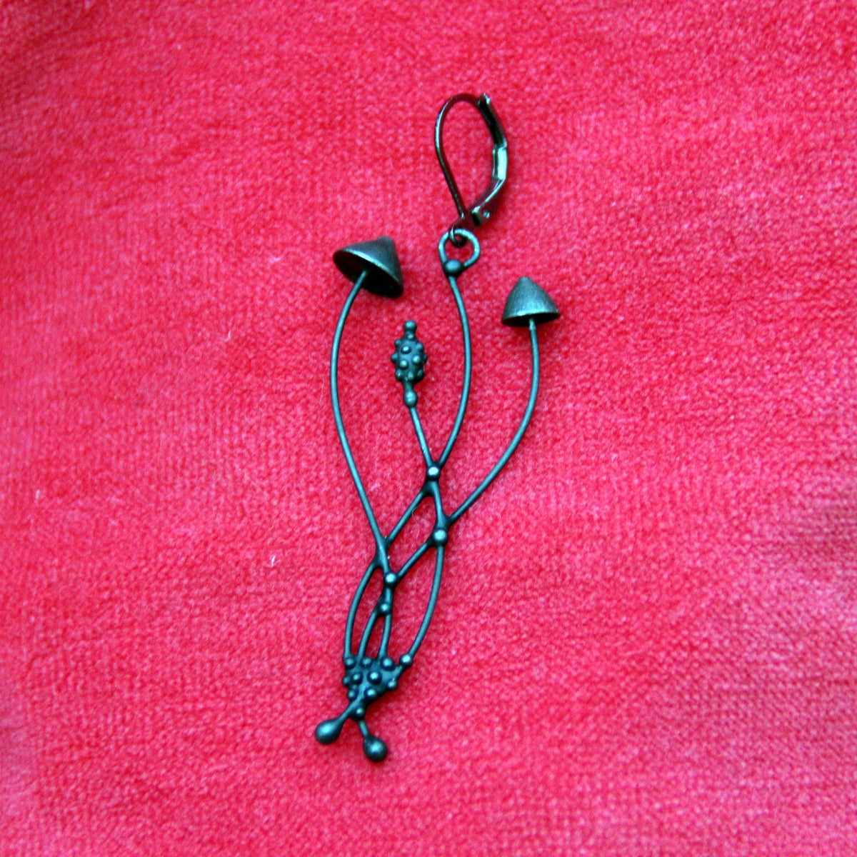 Black Mushroom Single Earring – Copper & Pewter