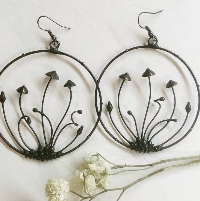 Large Mushroom Hoop Earrings – Blackened Copper