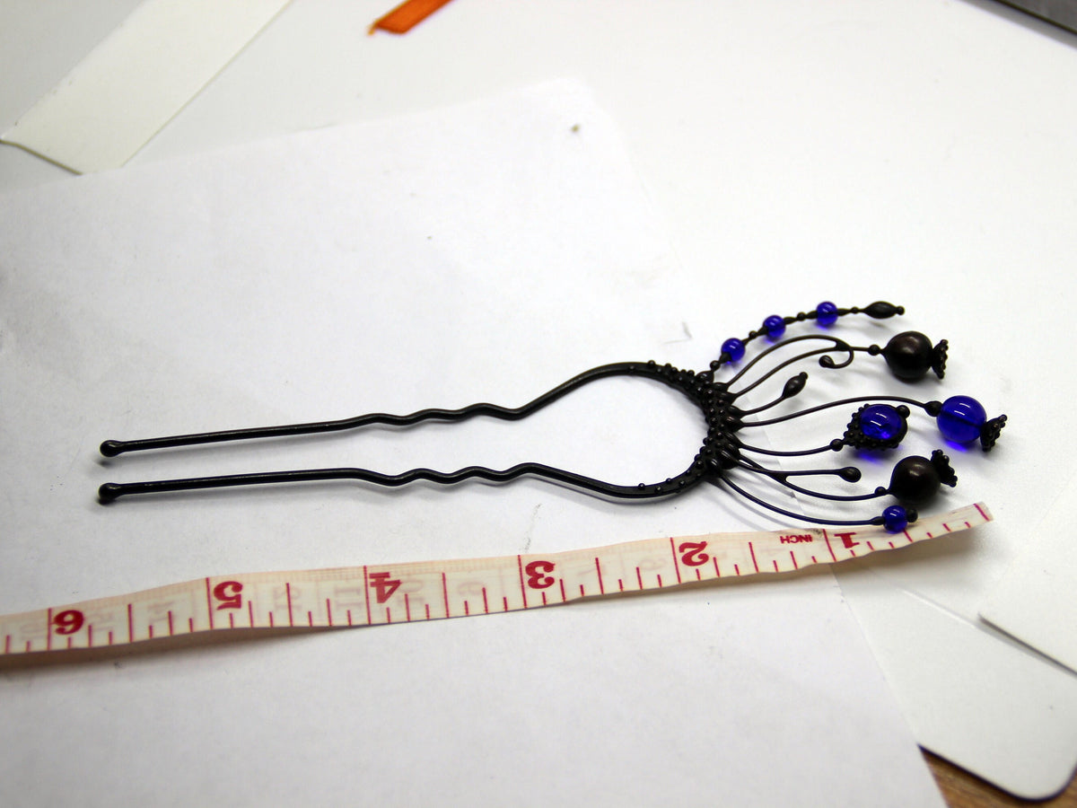 Cobalt Blue Glass Poppy Hair Pin – Blackened Copper