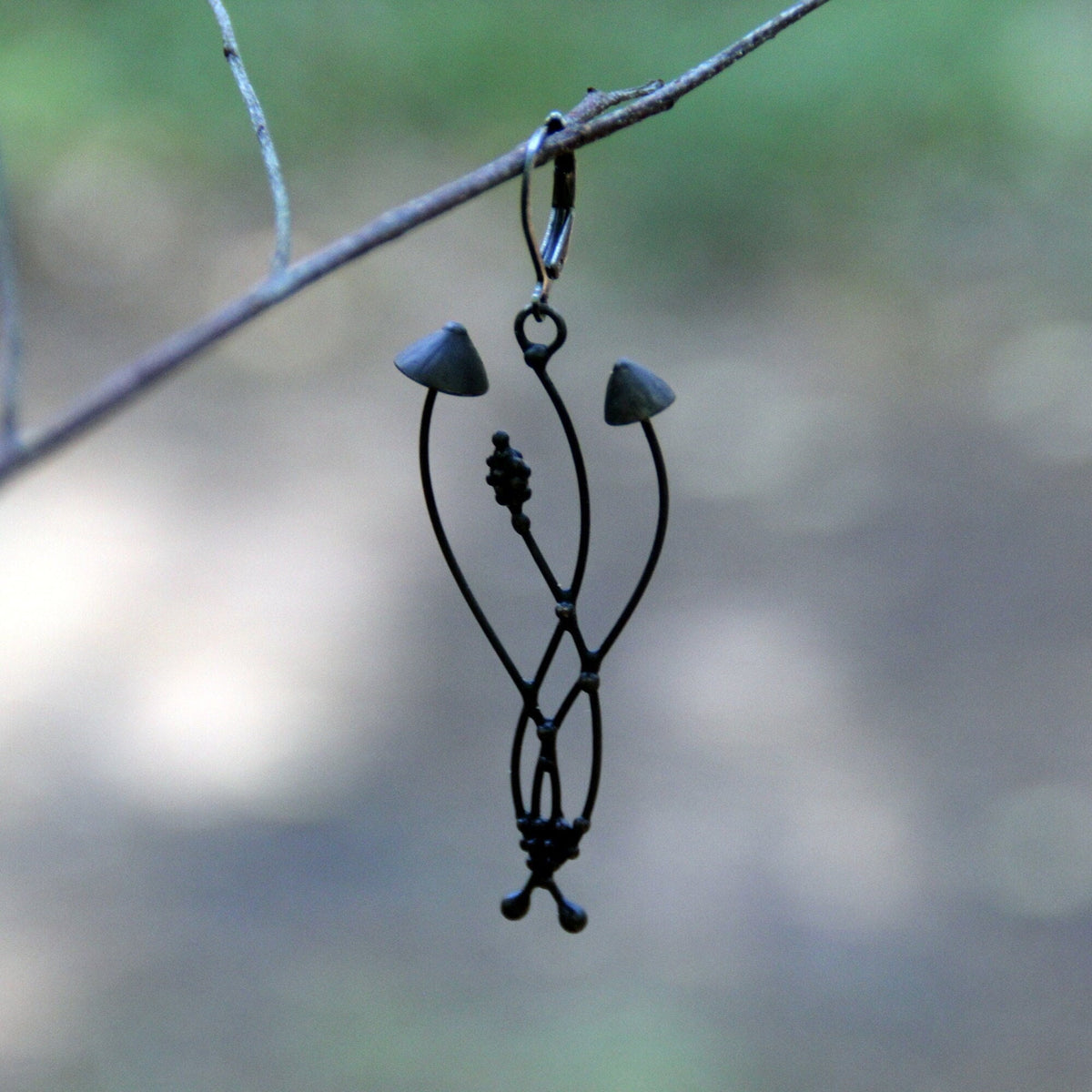Black Mushroom Single Earring – Copper & Pewter